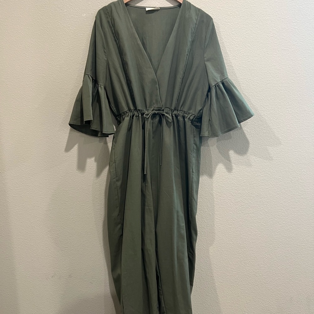 Olive Green Ruffle Sleeve Jumpsuit